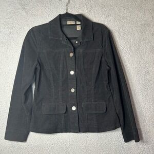 Chico's Jacket Womens 0 Small 4-6‎ Black Corduroy Snap Front Button Up Jacket